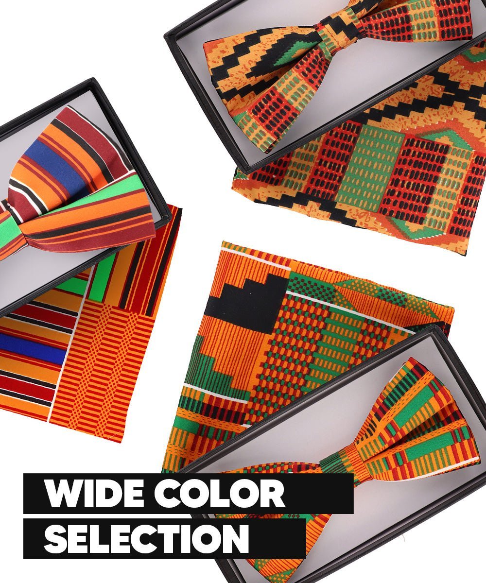 Kente Design Bow Tie & Pocket Square in a Box by Vittorio Farina (BH - K_Kente 4) for Independent Retail Stores by Dubal Brothers
