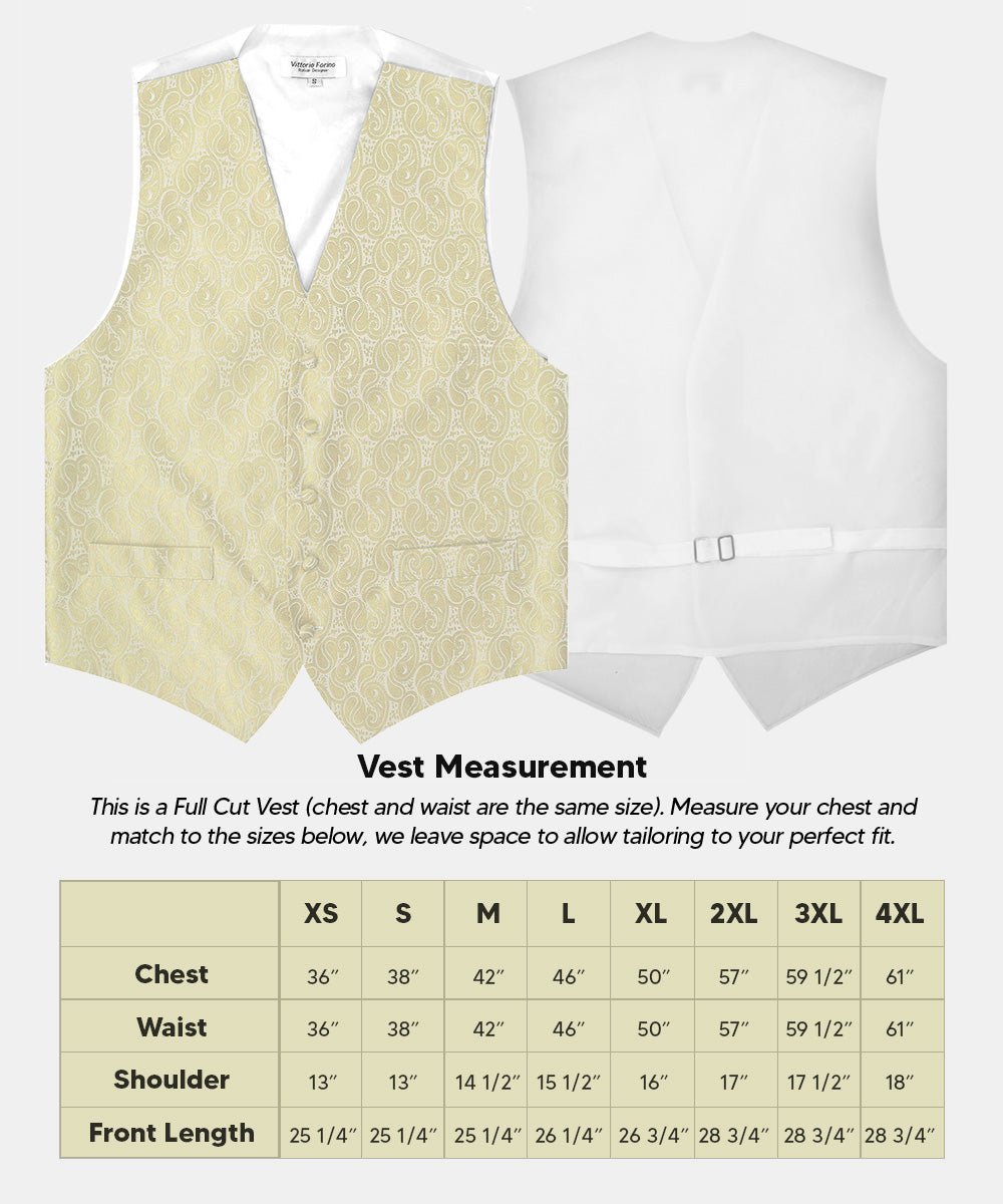 Paisley Vest Set with White Back (Vest, Bow Tie, Necktie and Pocket Square) by Vittorio Farina: Aqua, Blush, Hot Pink, Ivory, Lavender, and Mint (vest_paisley_WB_ivory_XS) for Independent Retail Stores by Dubal Brothers