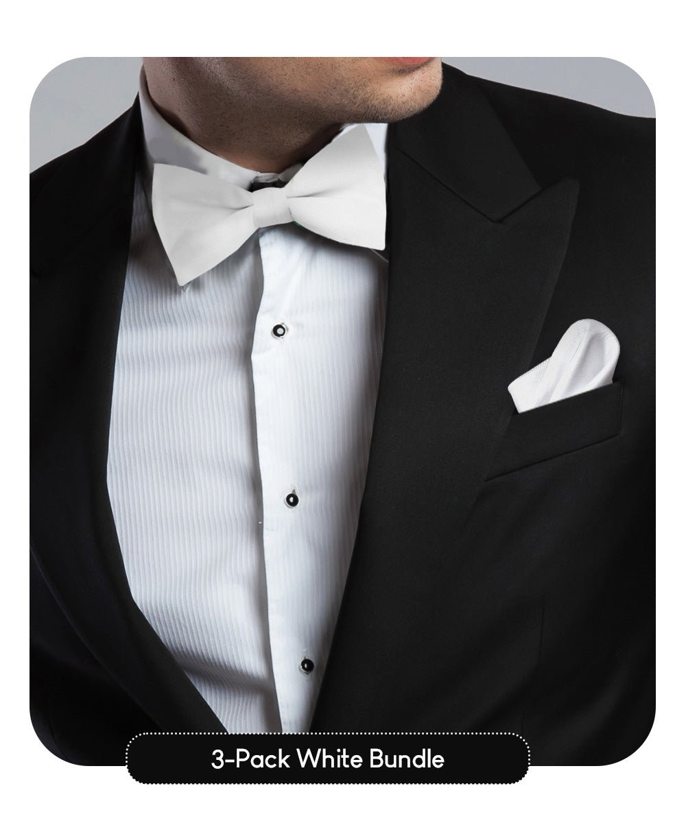 Solid Bow Tie & Pocket Square in a Box (Multipacks) by Vittorio Farina - White - Wholesale Bow Tie & Pocket Square by Dubal Brothers