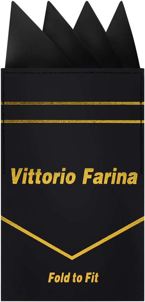 Vittorio Farina Men's Pre-Folded Pocket Square: Four-Point - Black