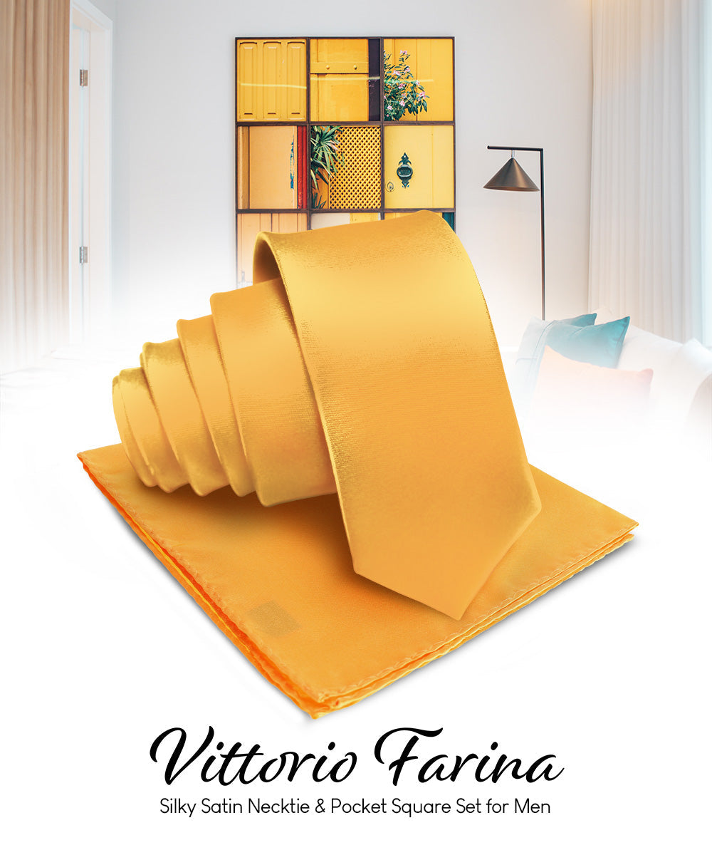 विटोरियो फ़रीना सॉलिड साटन नेकटाई और पॉकेट स्क्वायर