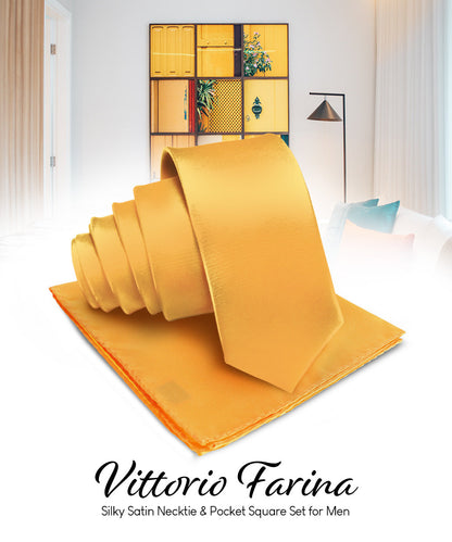 विटोरियो फ़रीना सॉलिड साटन नेकटाई और पॉकेट स्क्वायर