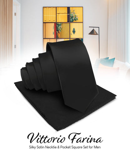 विटोरियो फ़रीना सॉलिड साटन नेकटाई और पॉकेट स्क्वायर