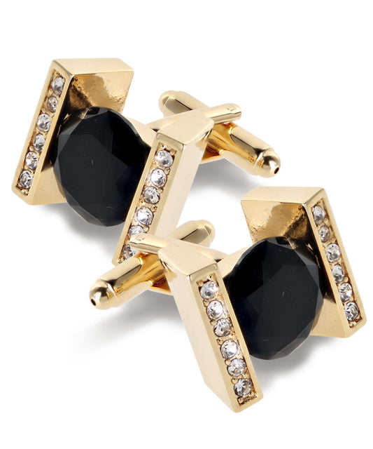 Vittorio Vico Princess Cut Crystal Colorstone Cufflinks: CL14XX Series - Black and Gold