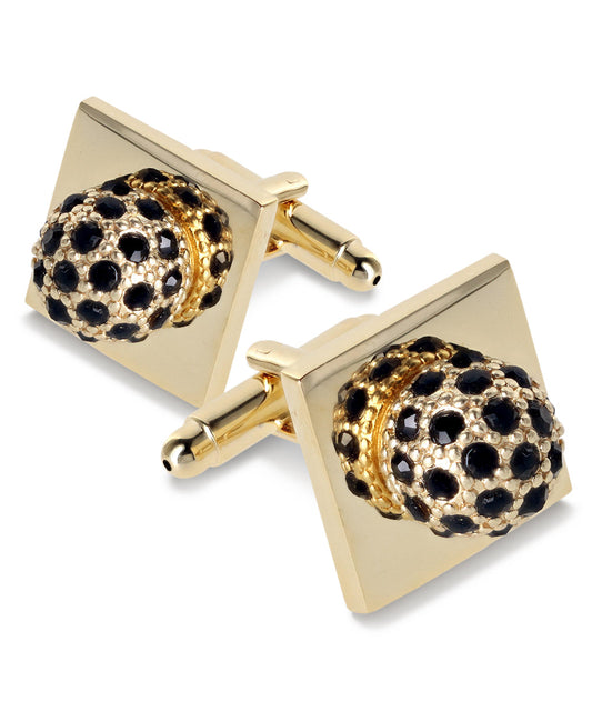 Vittorio Vico Studded Colorstone Crystal Flower Cufflinks: CL12XX Series - Black and Gold