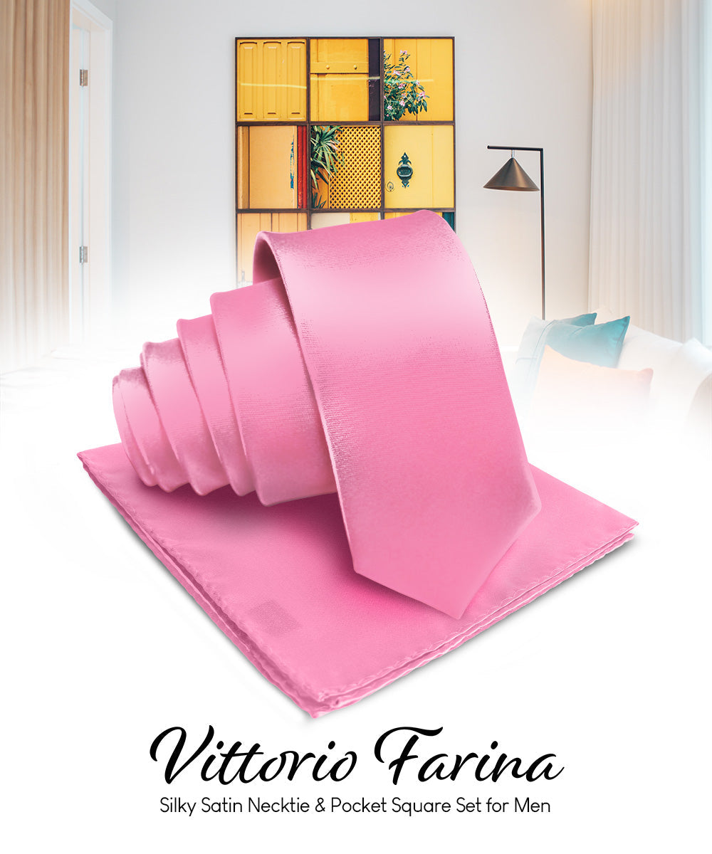 विटोरियो फ़रीना सॉलिड साटन नेकटाई और पॉकेट स्क्वायर