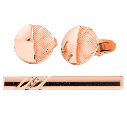 Plain Cufflinks & Tie Bar Set with Gold Setting in a Box by Vittorio Vico