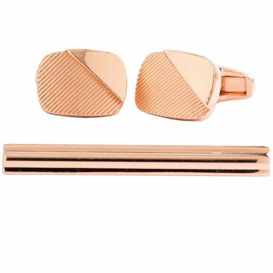 Plain Cufflinks & Tie Bar Set with Gold Setting in a Box by Vittorio Vico