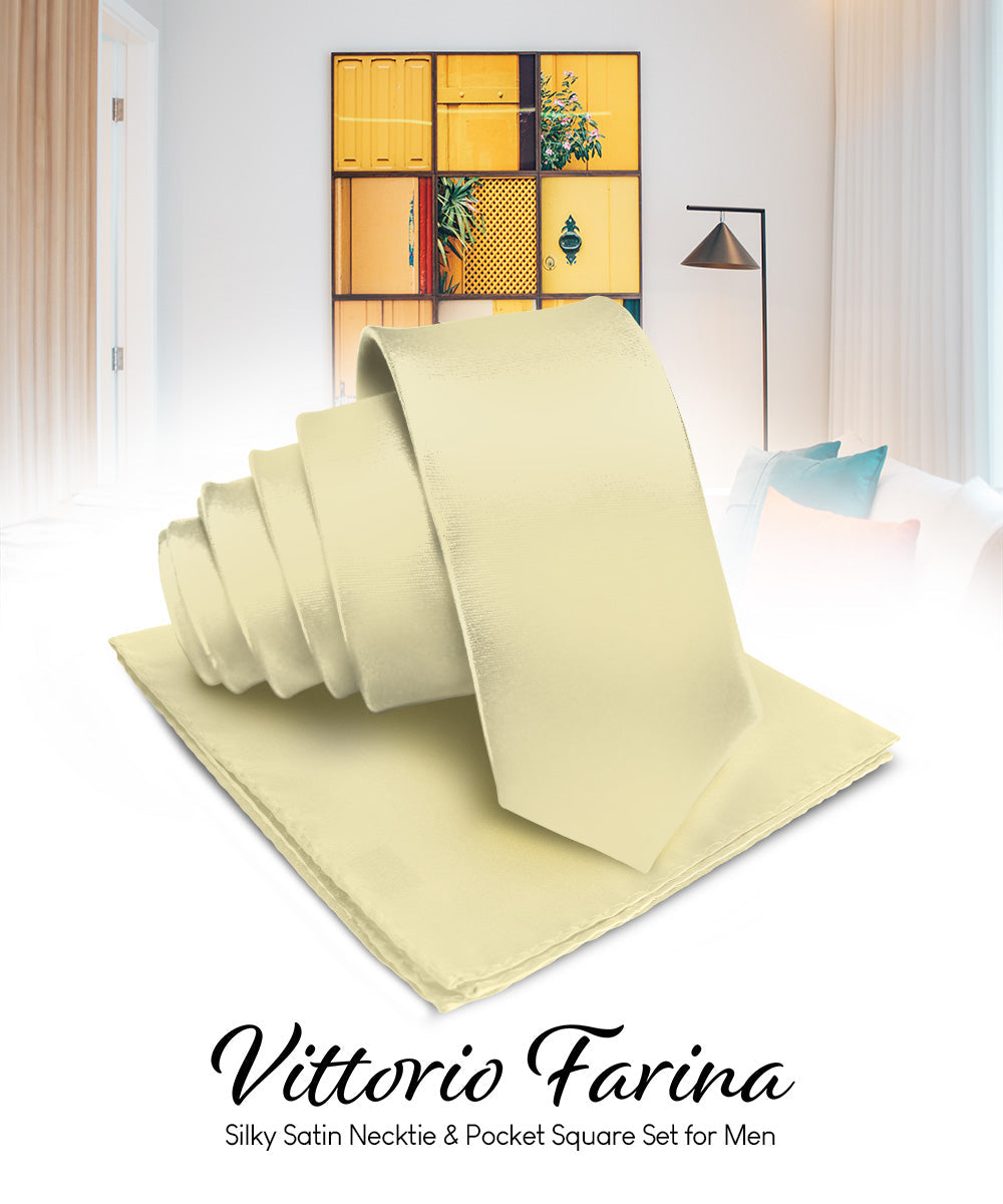 विटोरियो फ़रीना सॉलिड साटन नेकटाई और पॉकेट स्क्वायर