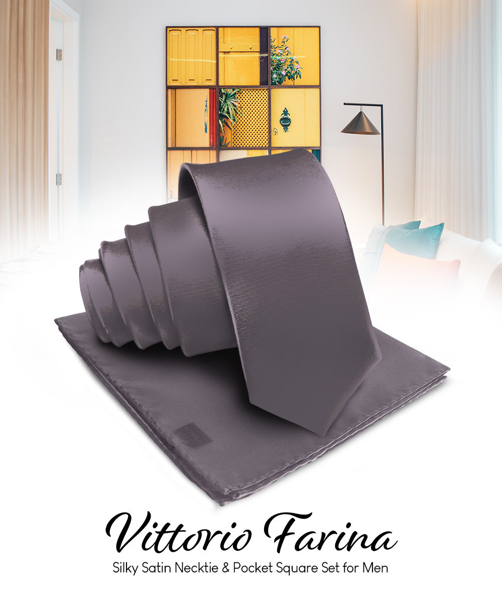 विटोरियो फ़रीना सॉलिड साटन नेकटाई और पॉकेट स्क्वायर