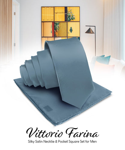 विटोरियो फ़रीना सॉलिड साटन नेकटाई और पॉकेट स्क्वायर