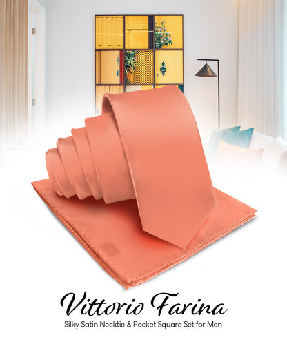 विटोरियो फ़रीना सॉलिड साटन नेकटाई और पॉकेट स्क्वायर