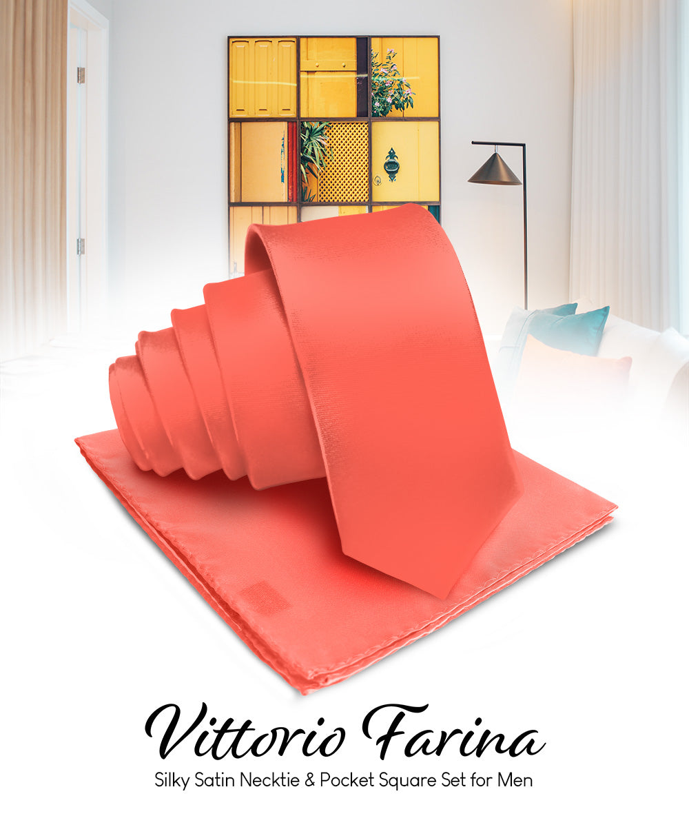 विटोरियो फ़रीना सॉलिड साटन नेकटाई और पॉकेट स्क्वायर
