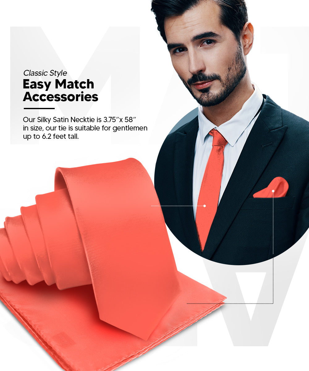 विटोरियो फ़रीना सॉलिड साटन नेकटाई और पॉकेट स्क्वायर