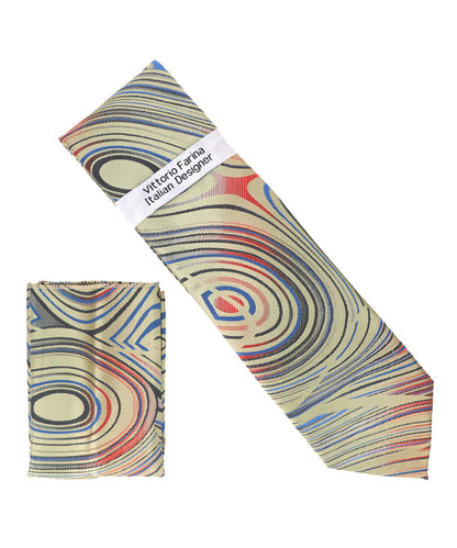 विटोरियो फ़रीना जियोमेट्रिक डिज़ाइनर नेकटाई और पॉकेट स्क्वायर