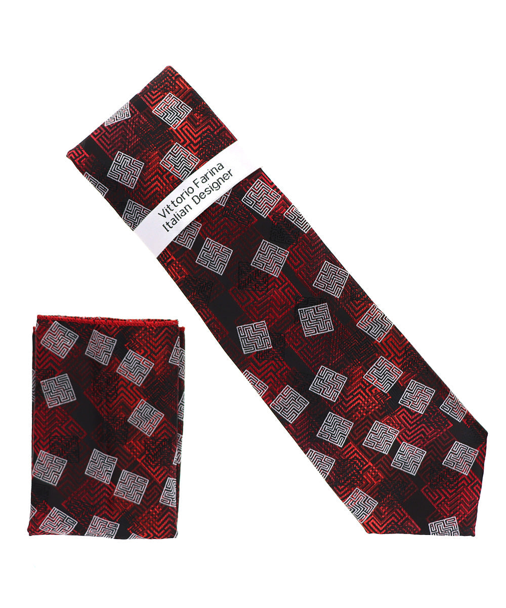 विटोरियो फ़रीना जियोमेट्रिक डिज़ाइनर नेकटाई और पॉकेट स्क्वायर