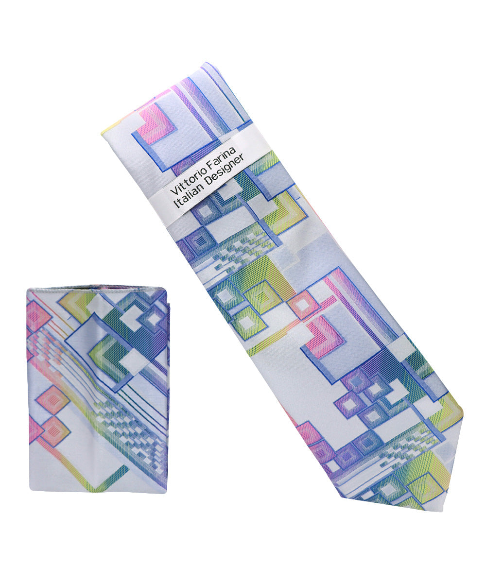 विटोरियो फ़रीना जियोमेट्रिक डिज़ाइनर नेकटाई और पॉकेट स्क्वायर
