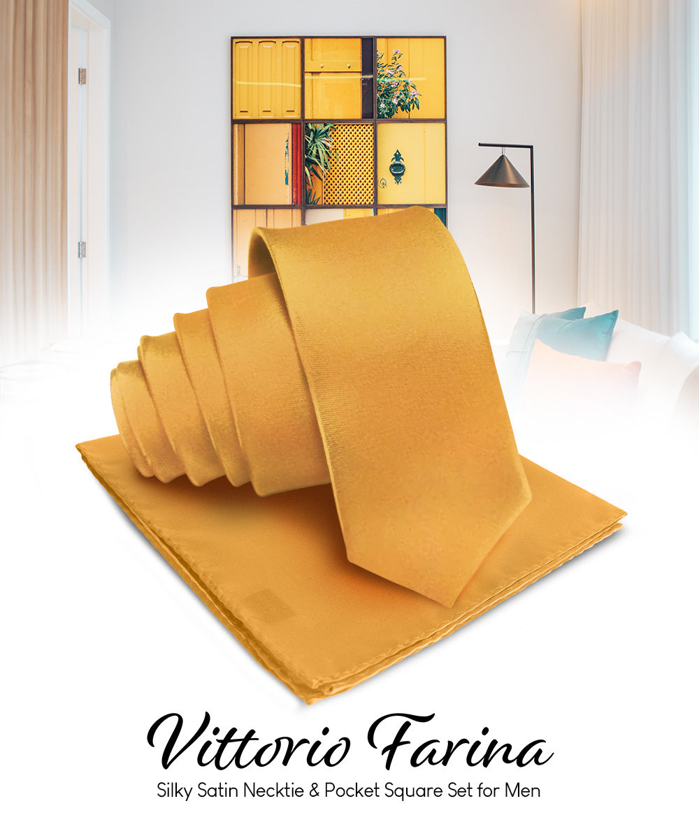 विटोरियो फ़रीना सॉलिड साटन नेकटाई और पॉकेट स्क्वायर