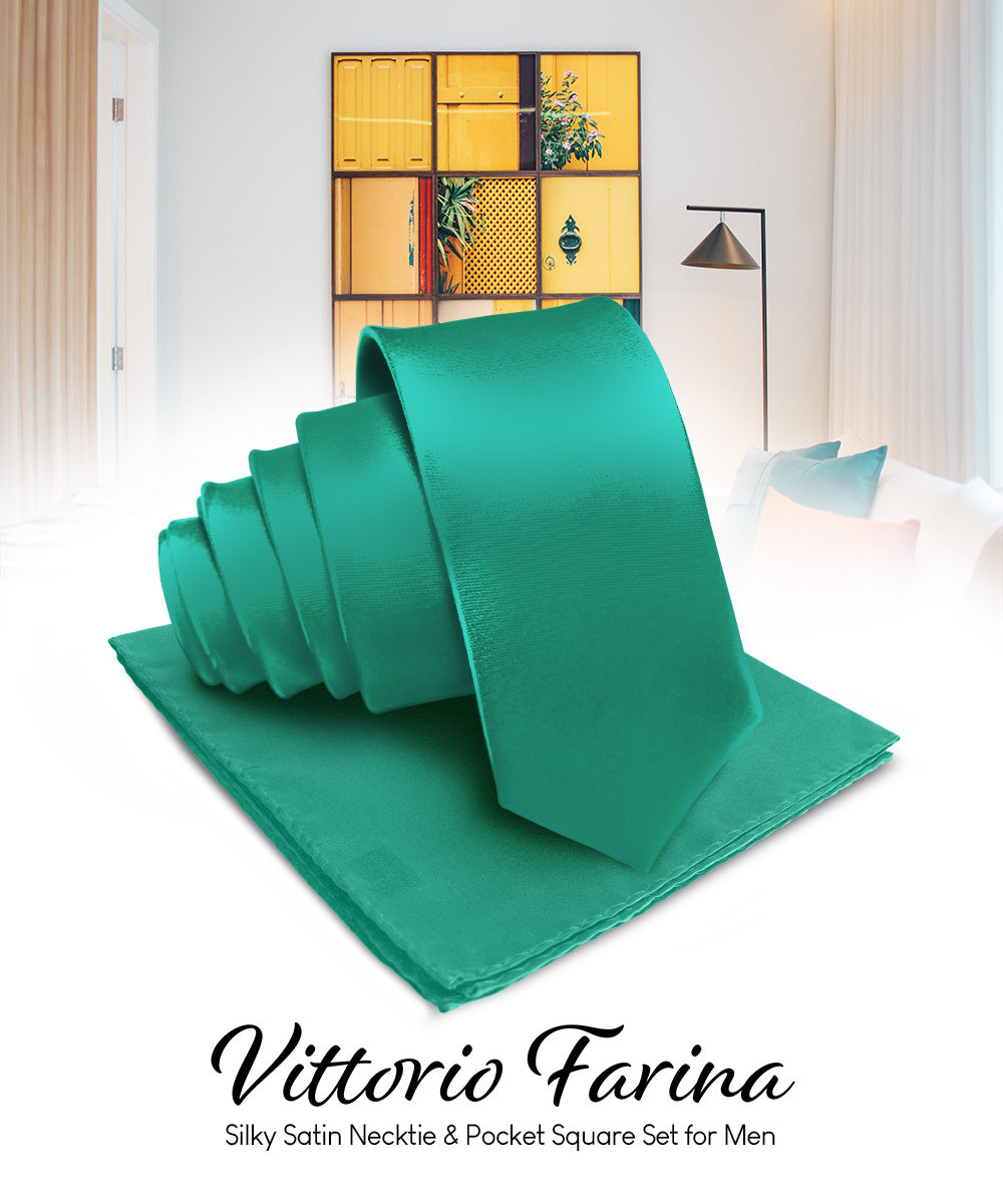 विटोरियो फ़रीना सॉलिड साटन नेकटाई और पॉकेट स्क्वायर