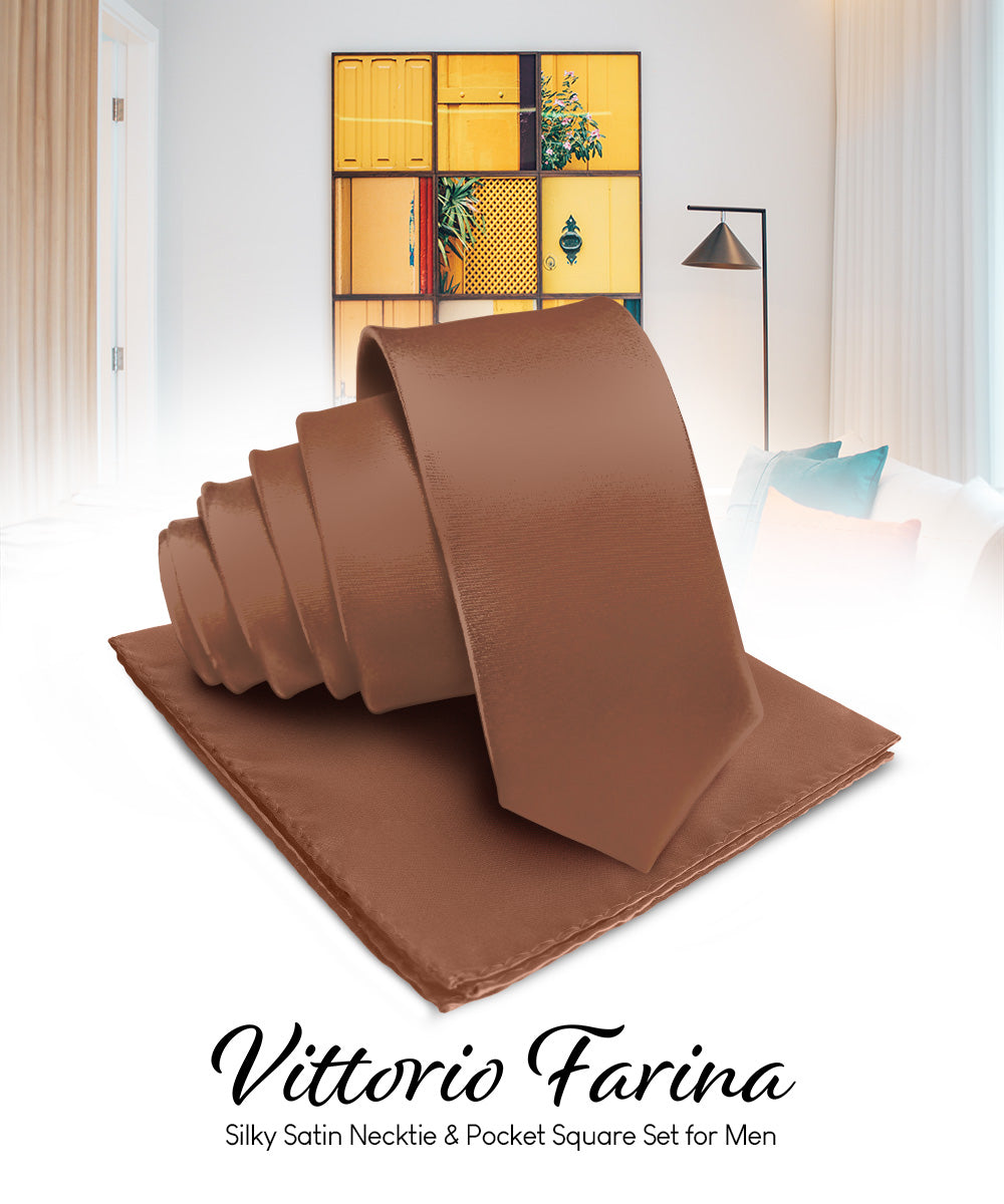 विटोरियो फ़रीना सॉलिड साटन नेकटाई और पॉकेट स्क्वायर
