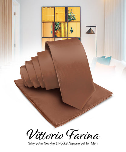 विटोरियो फ़रीना सॉलिड साटन नेकटाई और पॉकेट स्क्वायर