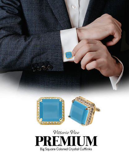 BLING Colorstone Cufflinks with Square Crystal in a Box by Vittorio Vico (CL70XX)