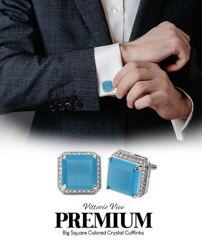 BLING Colorstone Cufflinks with Square Crystal in a Box by Vittorio Vico (CL70XX)
