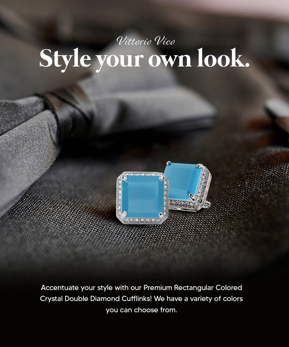 BLING Colorstone Cufflinks with Square Crystal in a Box by Vittorio Vico (CL70XX)