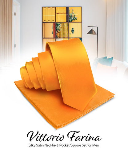 विटोरियो फ़रीना सॉलिड साटन नेकटाई और पॉकेट स्क्वायर