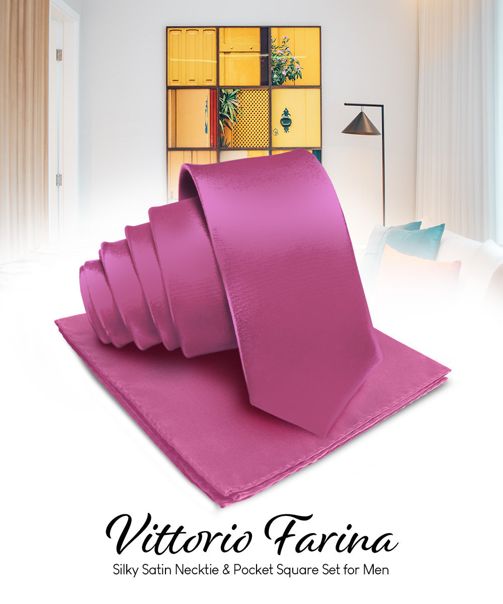 विटोरियो फ़रीना सॉलिड साटन नेकटाई और पॉकेट स्क्वायर
