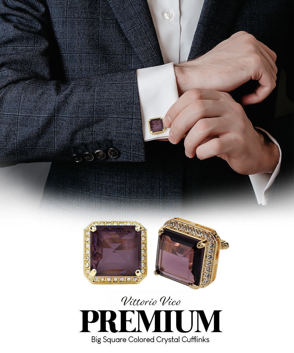 BLING Colorstone Cufflinks with Square Crystal in a Box by Vittorio Vico (CL70XX)