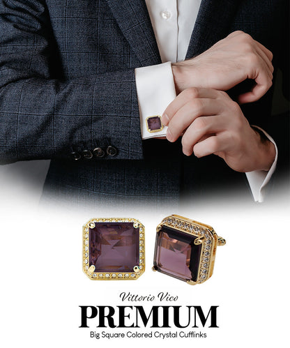 BLING Colorstone Cufflinks with Square Crystal in a Box by Vittorio Vico (CL70XX)