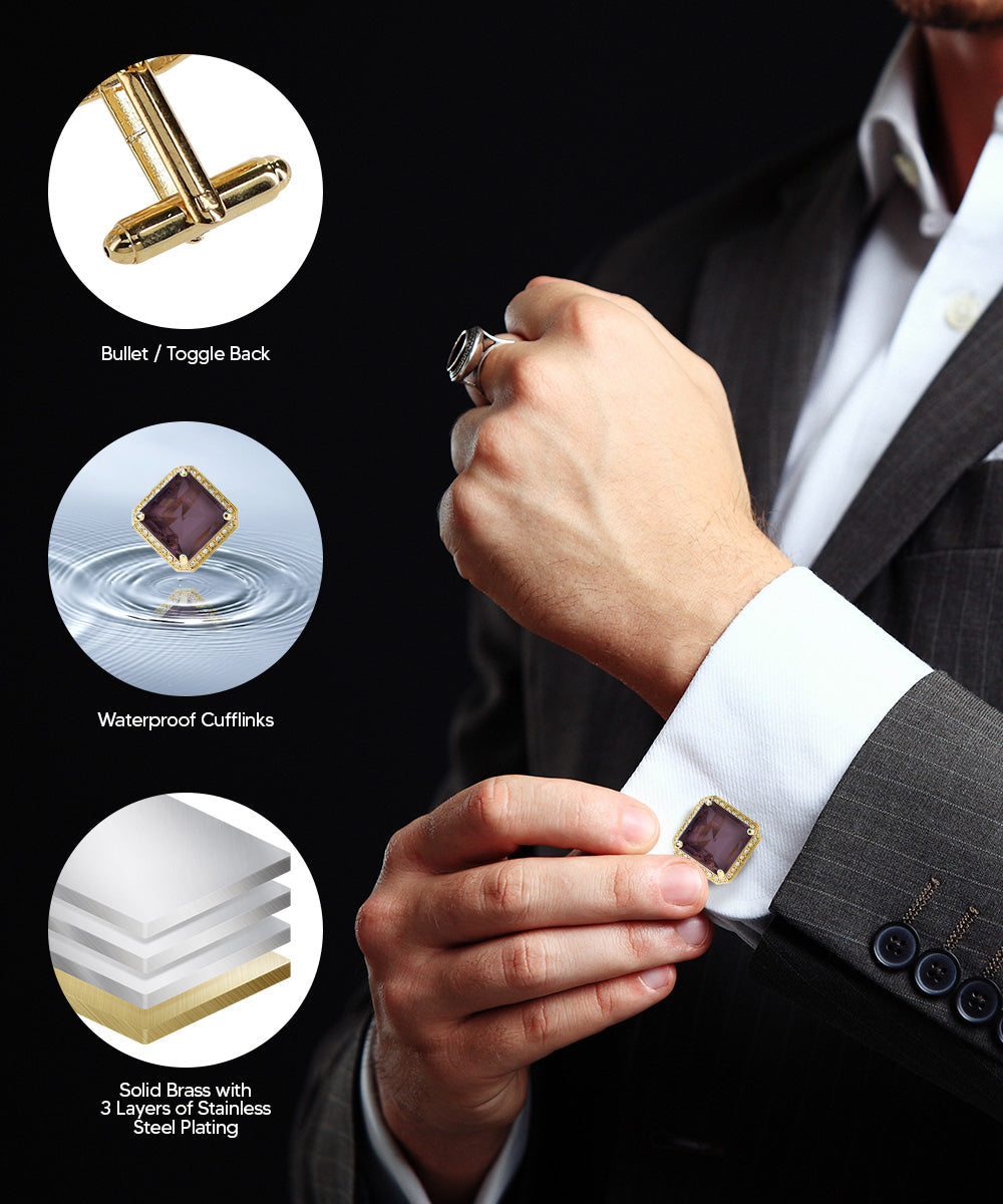 BLING Colorstone Cufflinks with Square Crystal in a Box by Vittorio Vico (CL70XX)