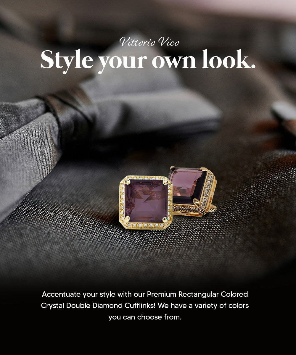 BLING Colorstone Cufflinks with Square Crystal in a Box by Vittorio Vico (CL70XX)