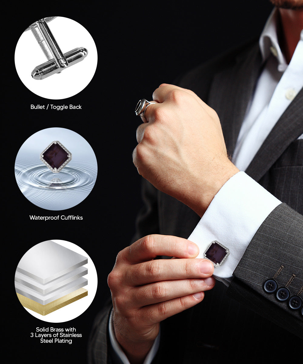 BLING Colorstone Cufflinks with Square Crystal in a Box by Vittorio Vico (CL70XX)