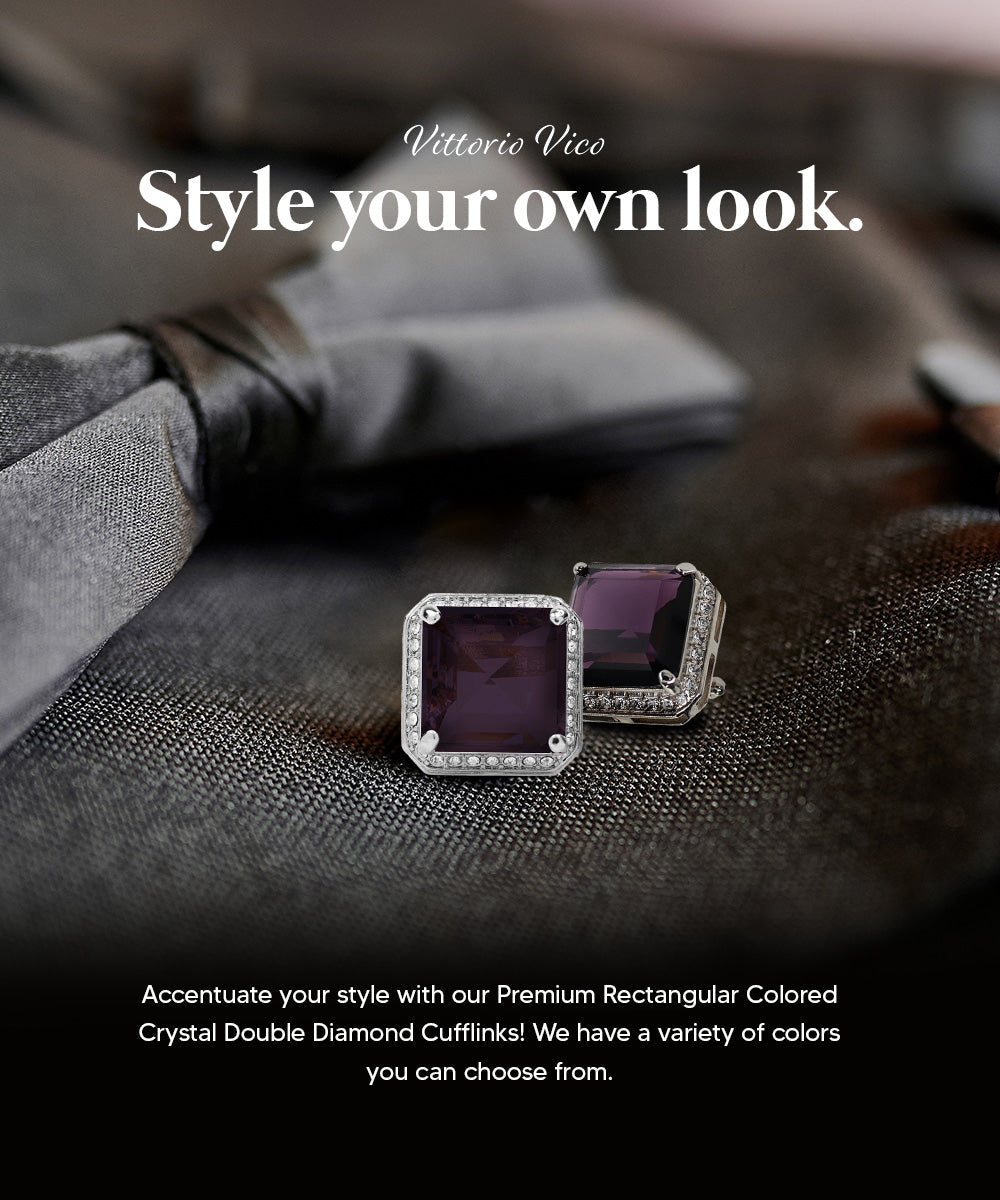 BLING Colorstone Cufflinks with Square Crystal in a Box by Vittorio Vico (CL70XX)