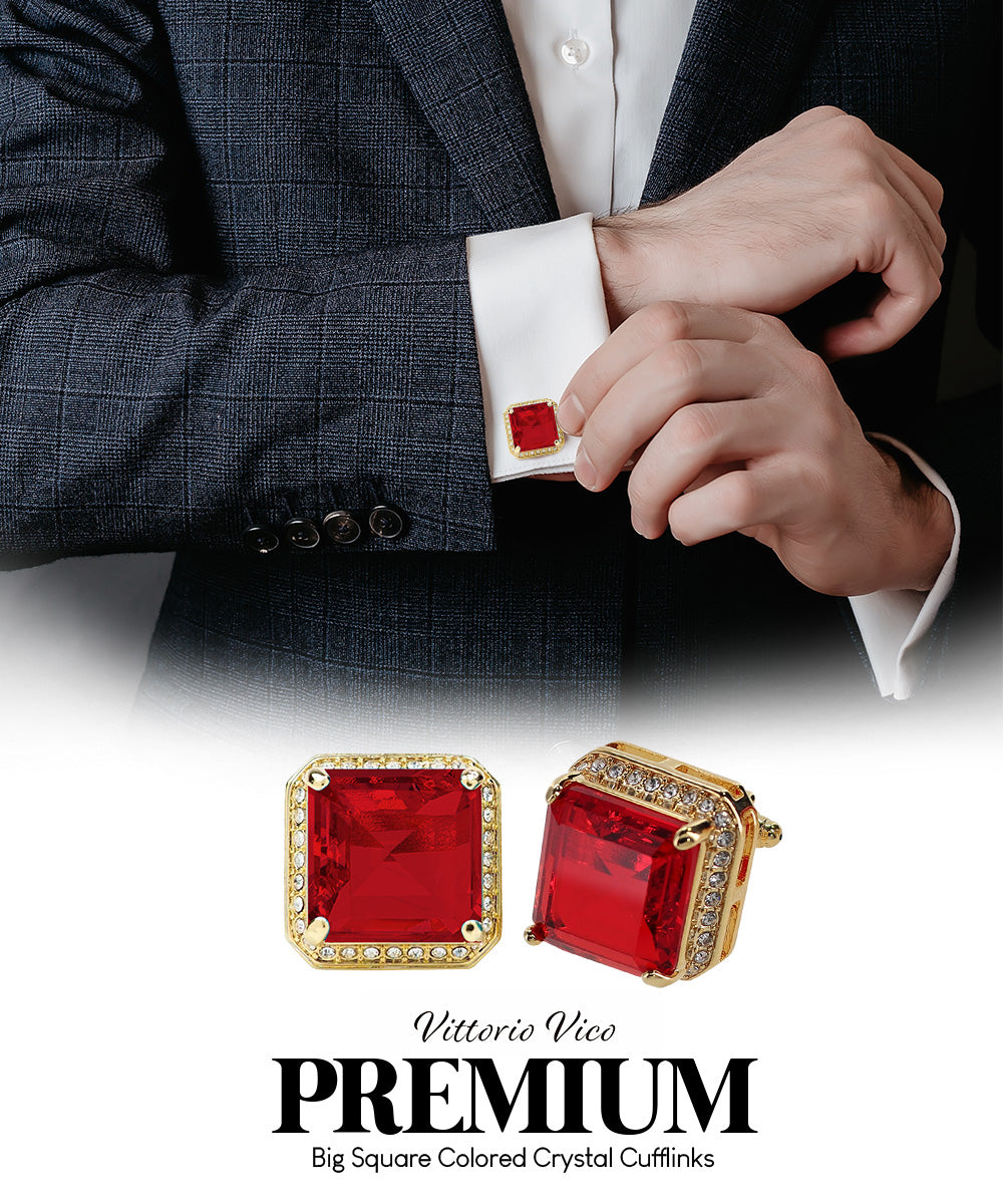 BLING Colorstone Cufflinks with Square Crystal in a Box by Vittorio Vico (CL70XX)