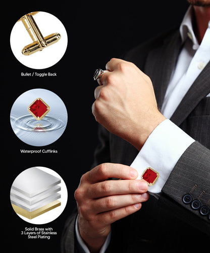 BLING Colorstone Cufflinks with Square Crystal in a Box by Vittorio Vico (CL70XX)