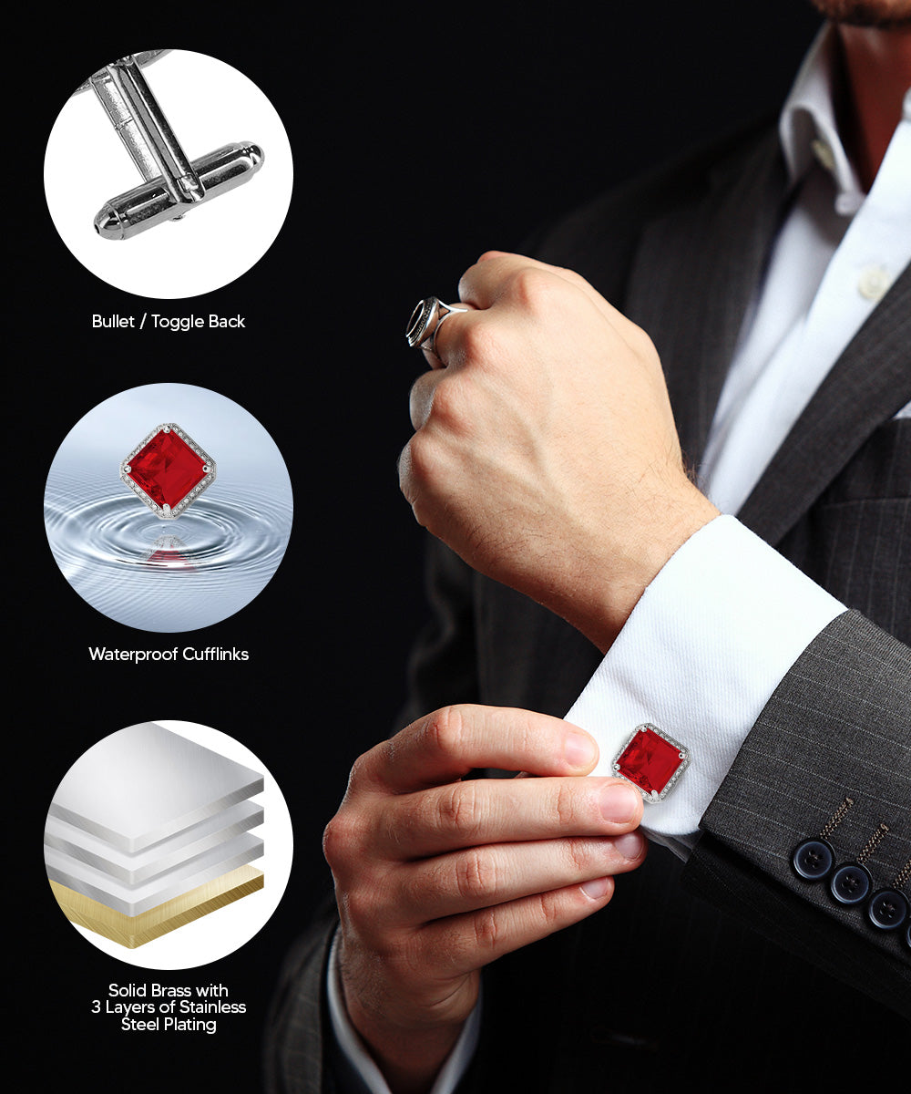 BLING Colorstone Cufflinks with Square Crystal in a Box by Vittorio Vico (CL70XX)