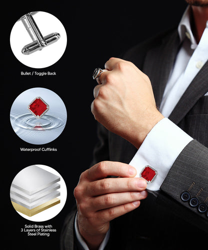 BLING Colorstone Cufflinks with Square Crystal in a Box by Vittorio Vico (CL70XX)