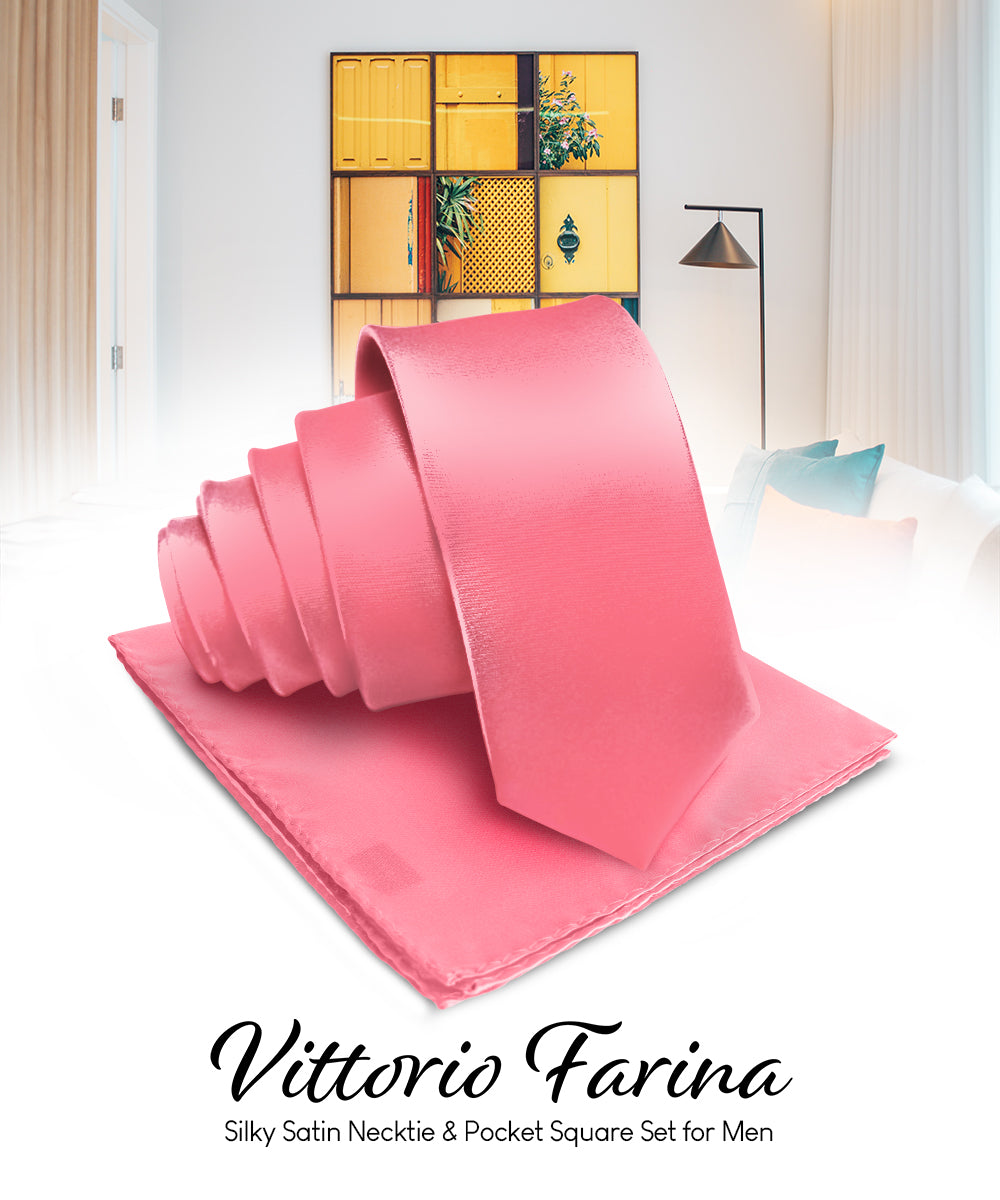 विटोरियो फ़रीना सॉलिड साटन नेकटाई और पॉकेट स्क्वायर