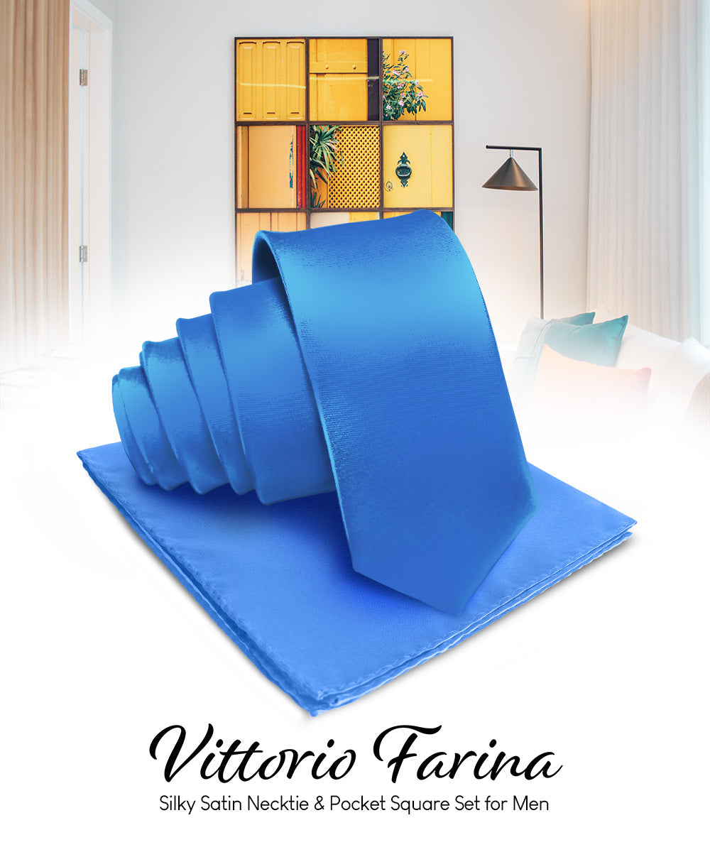 विटोरियो फ़रीना सॉलिड साटन नेकटाई और पॉकेट स्क्वायर