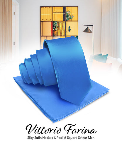 विटोरियो फ़रीना सॉलिड साटन नेकटाई और पॉकेट स्क्वायर