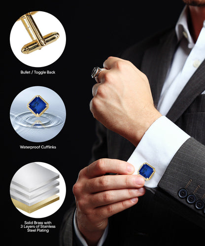 BLING Colorstone Cufflinks with Square Crystal in a Box by Vittorio Vico (CL70XX)