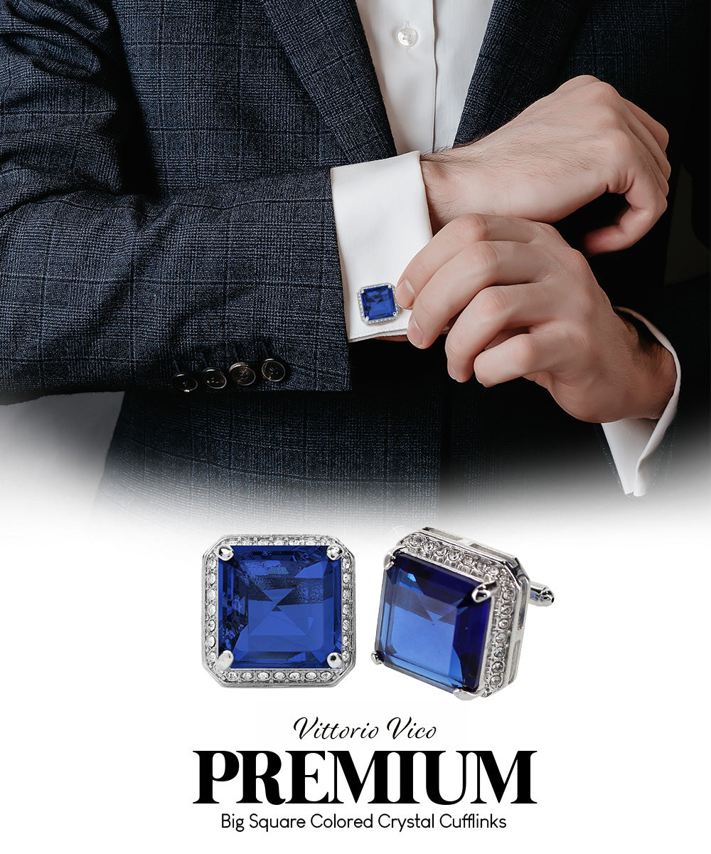 BLING Colorstone Cufflinks with Square Crystal in a Box by Vittorio Vico (CL70XX)