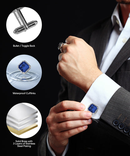 BLING Colorstone Cufflinks with Square Crystal in a Box by Vittorio Vico (CL70XX)