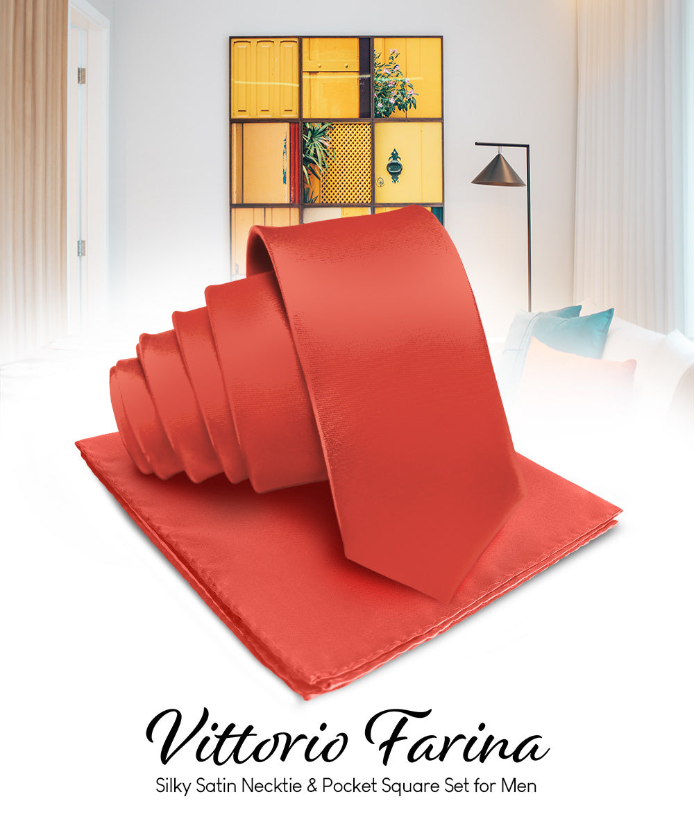 विटोरियो फ़रीना सॉलिड साटन नेकटाई और पॉकेट स्क्वायर
