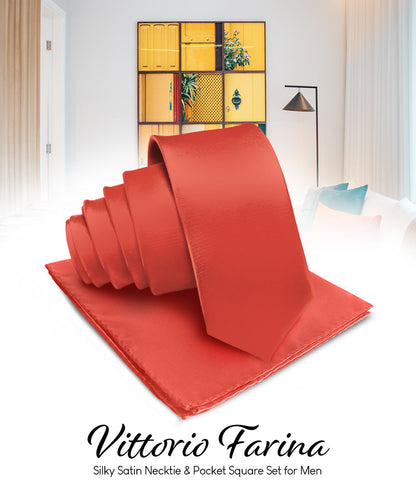 विटोरियो फ़रीना सॉलिड साटन नेकटाई और पॉकेट स्क्वायर