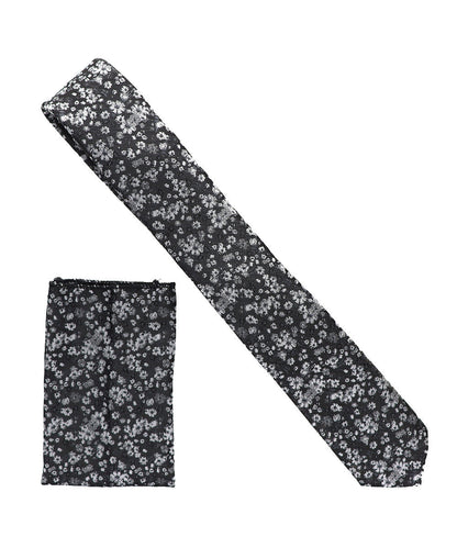 विटोरियो फ़रीना स्किनी डिज़ाइनर साटन नेकटाई और पॉकेट स्क्वायर