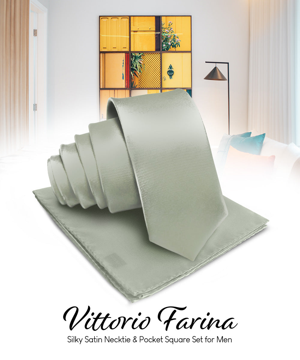 विटोरियो फ़रीना सॉलिड साटन नेकटाई और पॉकेट स्क्वायर